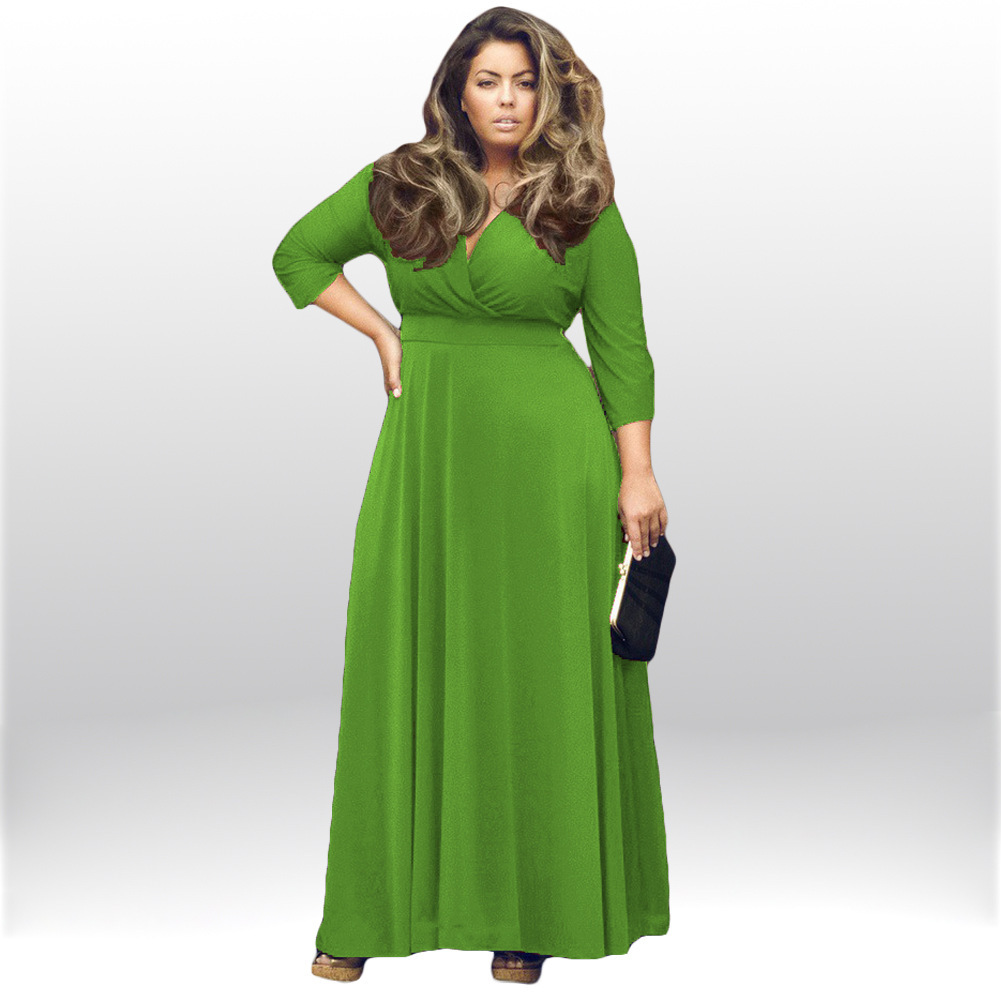 SZ60044-4 Women Long Knitwear V Neck Plus Size Bridesmaid Dress with Long Sleeve